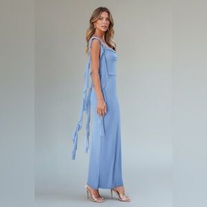 NEW Pretty Garden Blue‎ Medium Maxi Dress Ruffle Sleeveless Long Evening